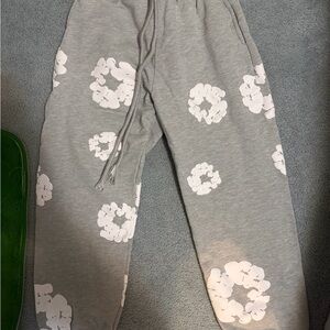 Gray Sweatpants with White Floral Pattern